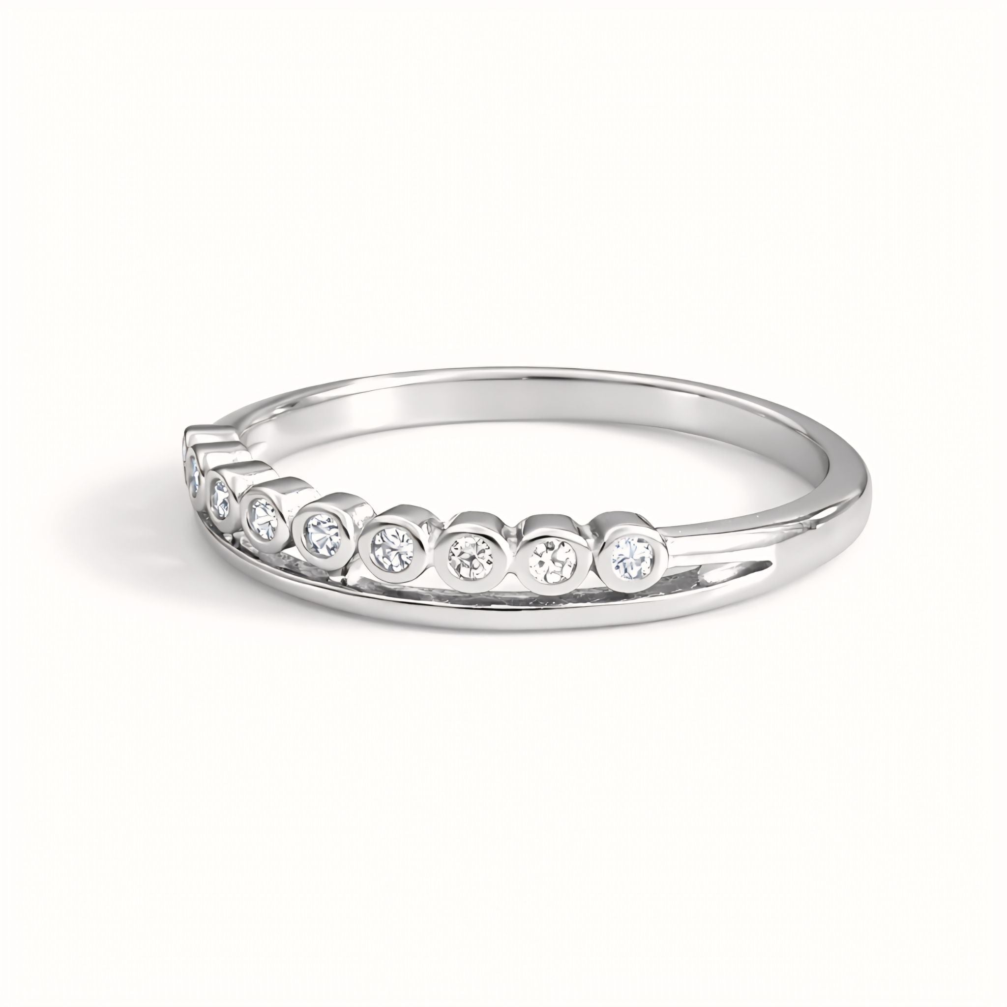 925 Sterling Silver Double-Rail Half Eternity Ring with Bezel-Set Cubic Zirconia