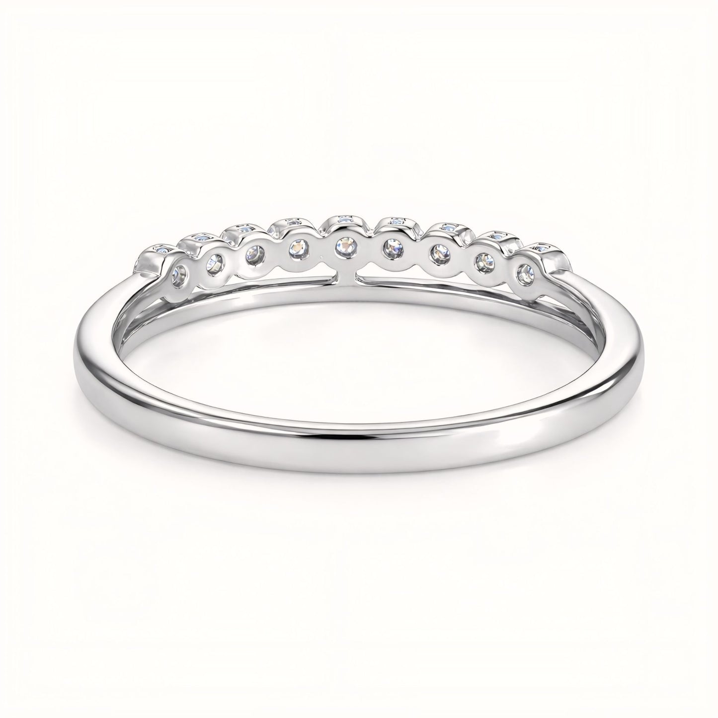 925 Sterling Silver Double-Rail Half Eternity Ring with Bezel-Set Cubic Zirconia