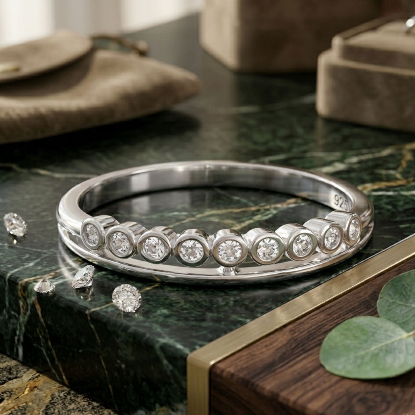 925 Sterling Silver Double-Rail Half Eternity Ring with Bezel-Set Cubic Zirconia