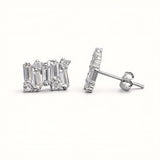925 Sterling Silver Geometric Bar Stud Earrings With Baguette & Round Cubic Zirconia