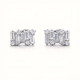 925 Sterling Silver Geometric Bar Stud Earrings With Baguette & Round Cubic Zirconia