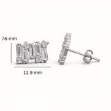 925 Sterling Silver Geometric Bar Stud Earrings With Baguette & Round Cubic Zirconia