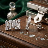 925 Sterling Silver Geometric Bar Stud Earrings With Baguette & Round Cubic Zirconia