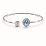 925 Silver Flexible Open Cuff Kada with Evil Eye and Cubic Zirconia