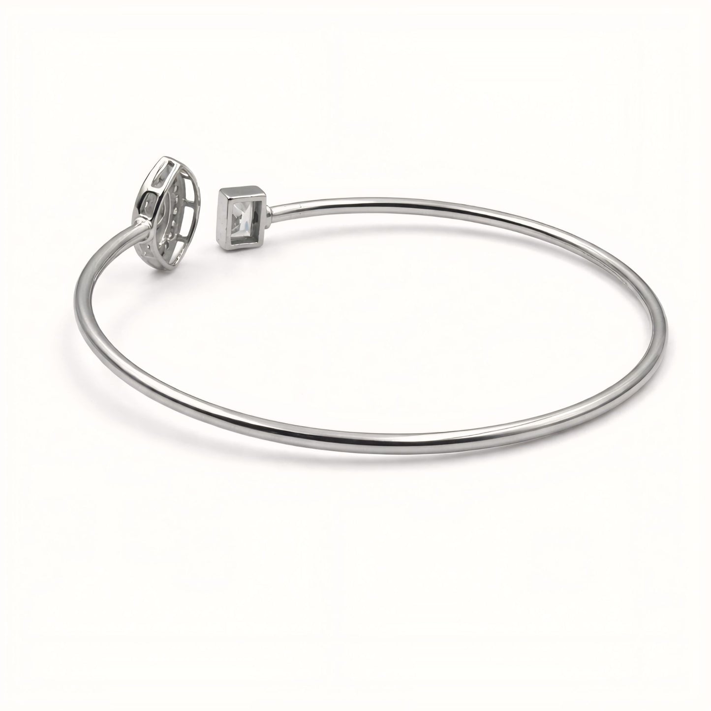 925 Silver Flexible Open Cuff Kada with Evil Eye and Cubic Zirconia