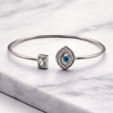 925 Silver Flexible Open Cuff Kada with Evil Eye and Cubic Zirconia