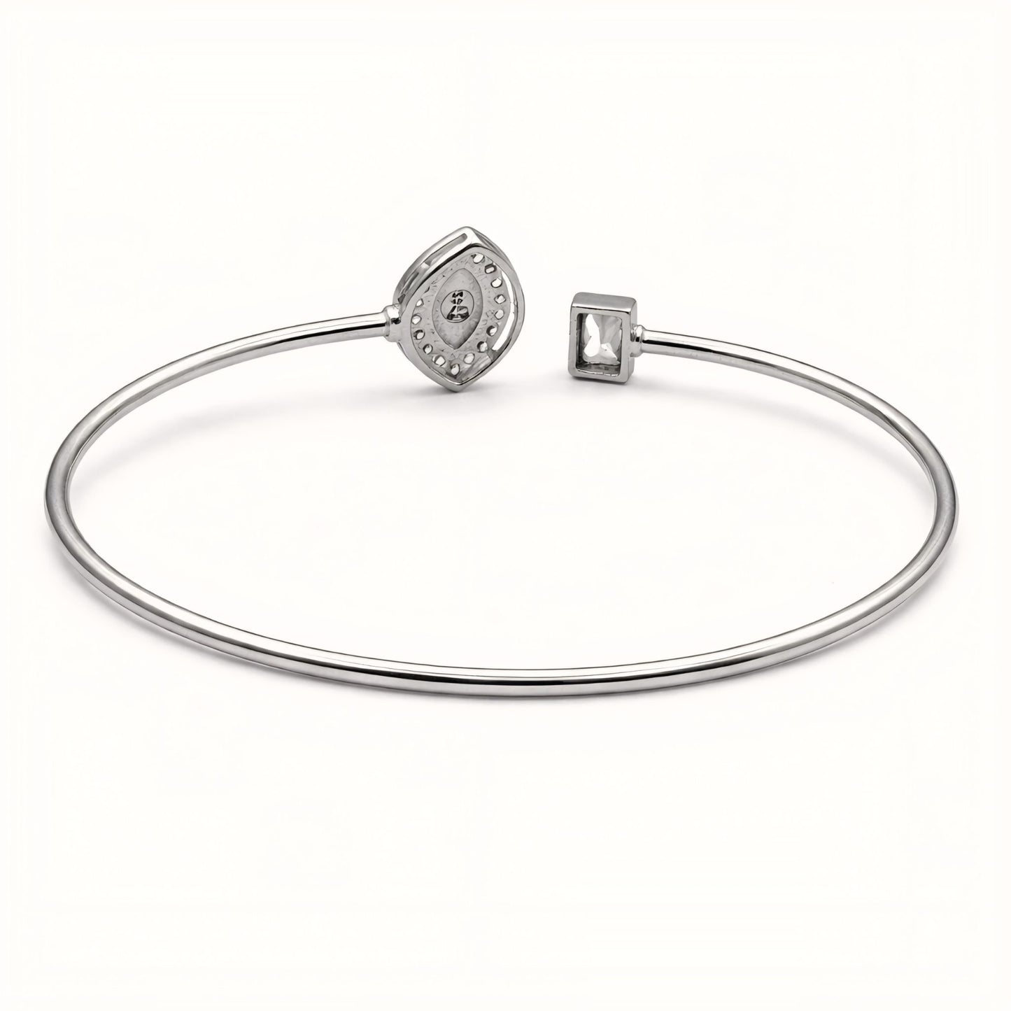 925 Silver Flexible Open Cuff Kada with Evil Eye and Cubic Zirconia