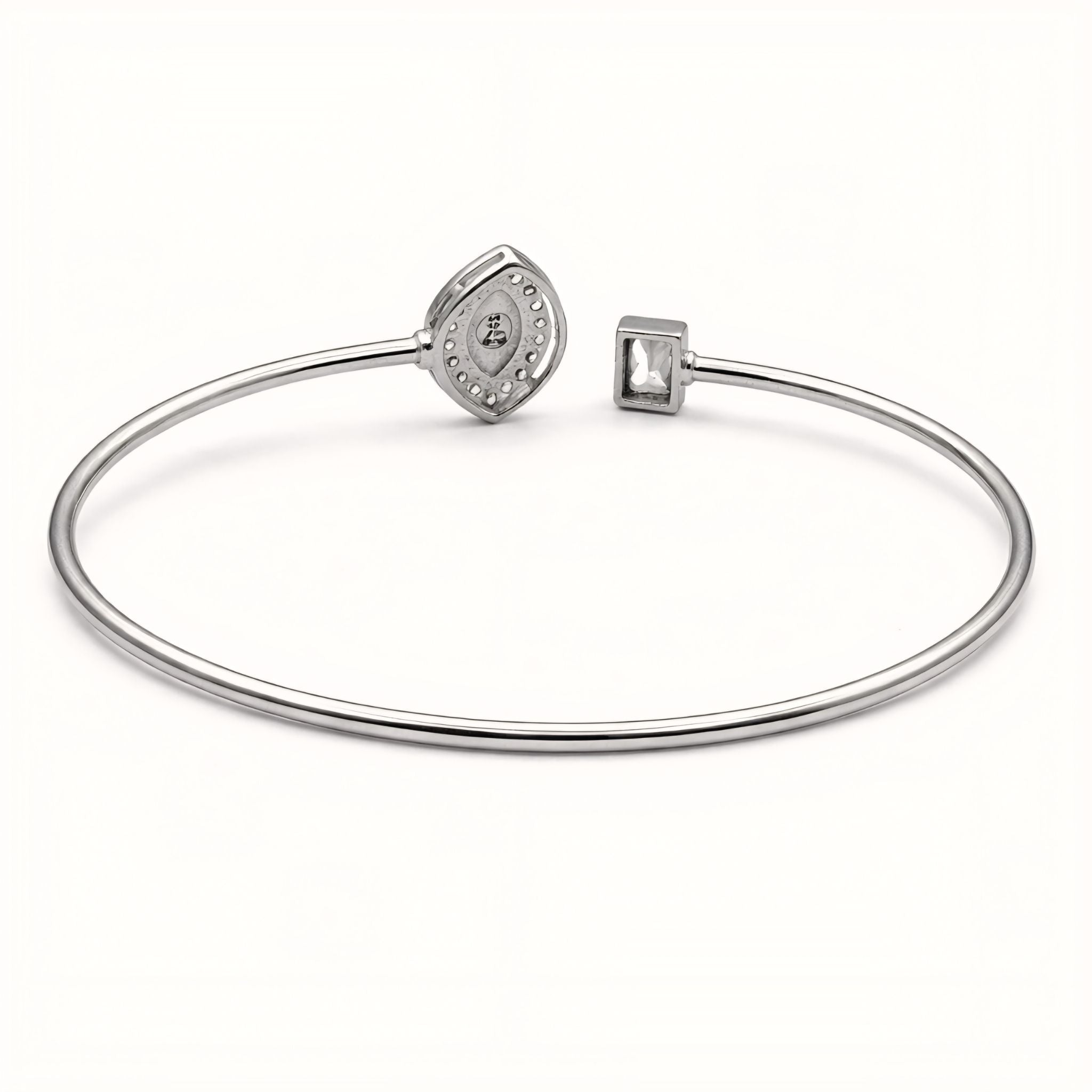 925 Silver Flexible Open Cuff Kada with Evil Eye and Cubic Zirconia