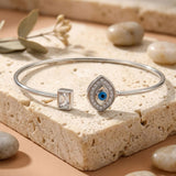 925 Silver Flexible Open Cuff Kada with Evil Eye and Cubic Zirconia