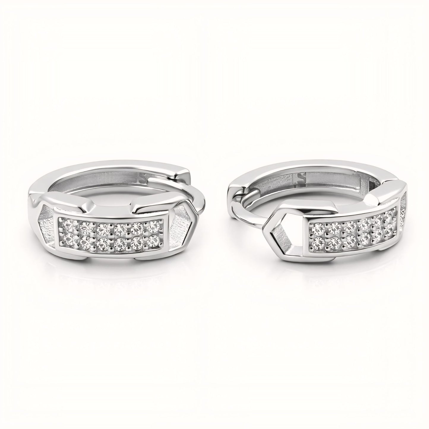 925 Sterling Silver Rectangular Cubic Zirconia Hoop Earrings