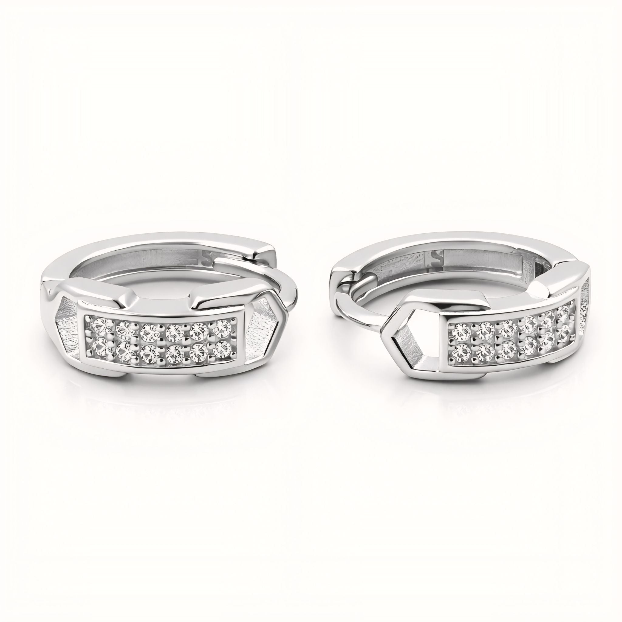 925 Sterling Silver Rectangular Cubic Zirconia Hoop Earrings
