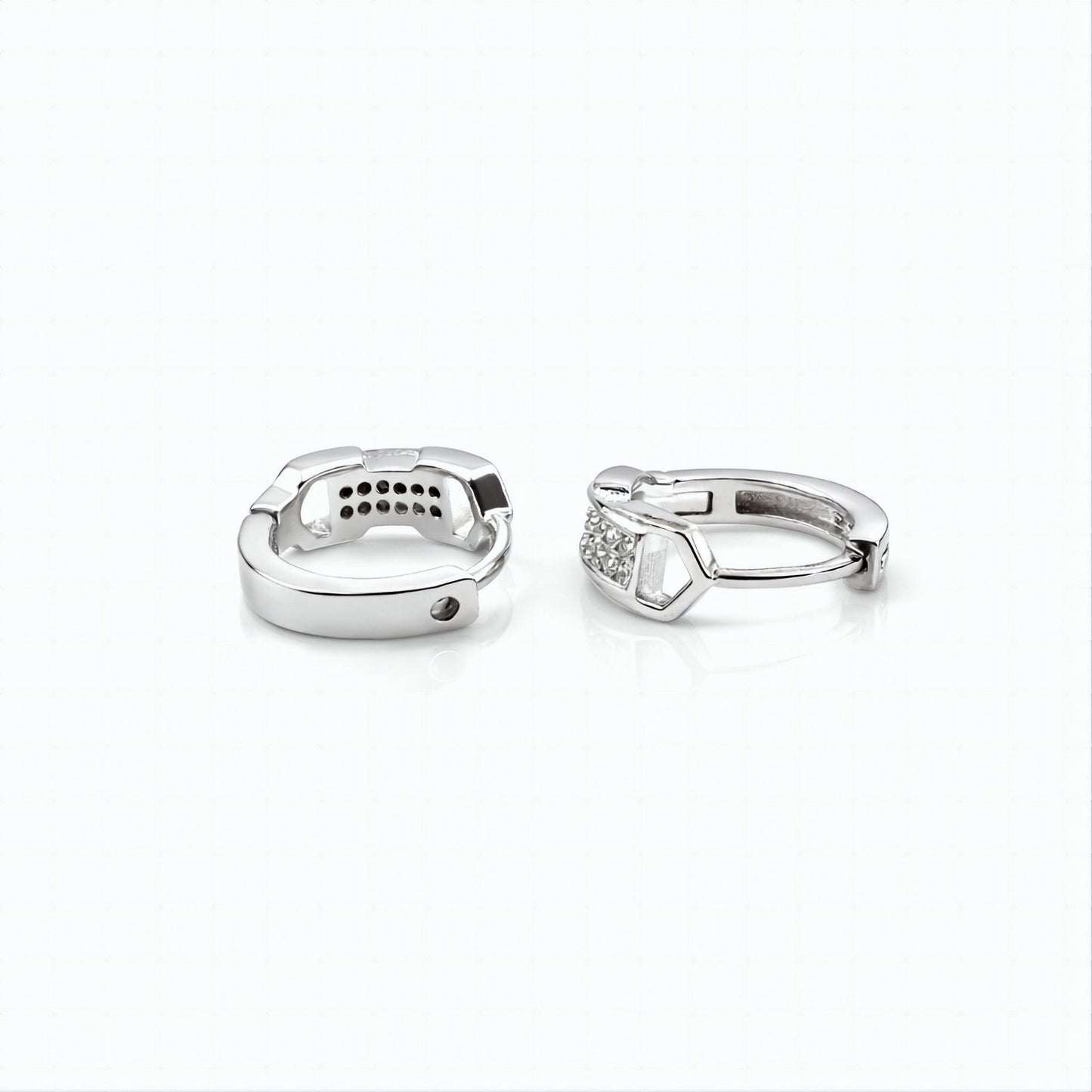 925 Sterling Silver Rectangular Cubic Zirconia Hoop Earrings