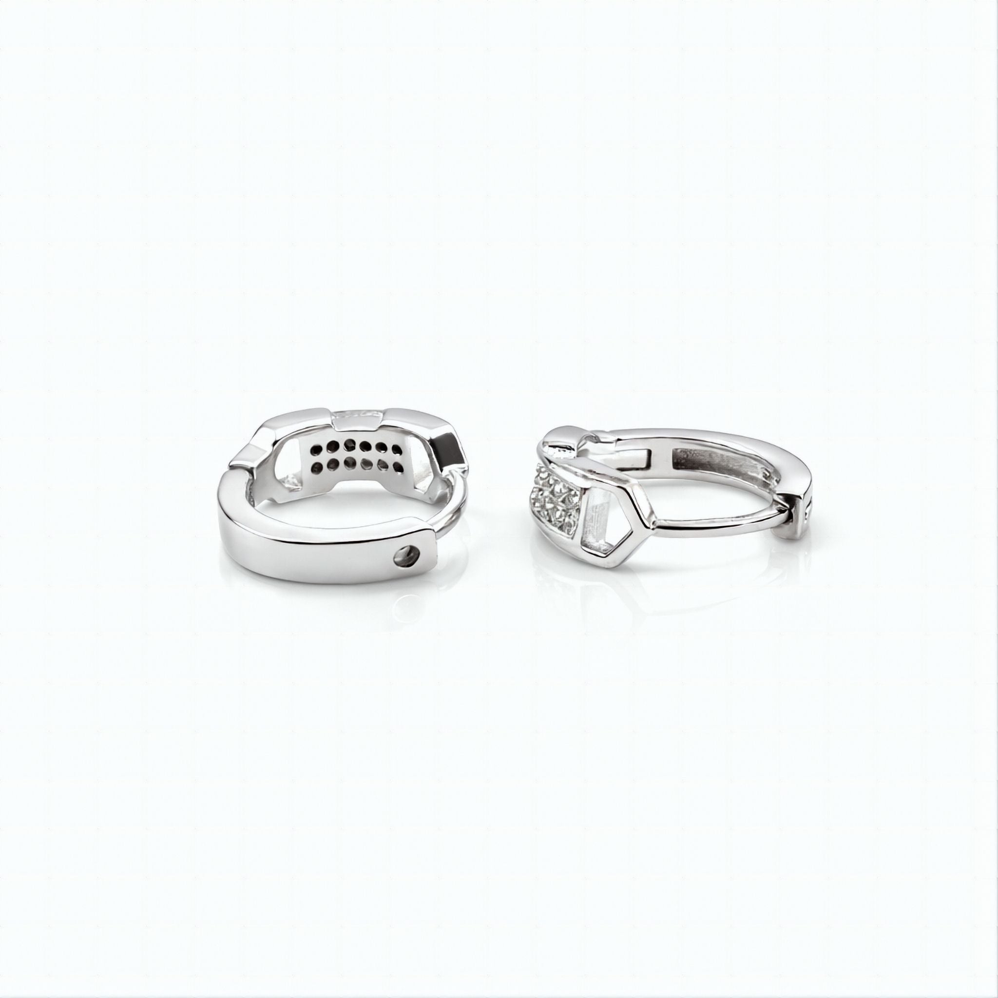 925 Sterling Silver Rectangular Cubic Zirconia Hoop Earrings