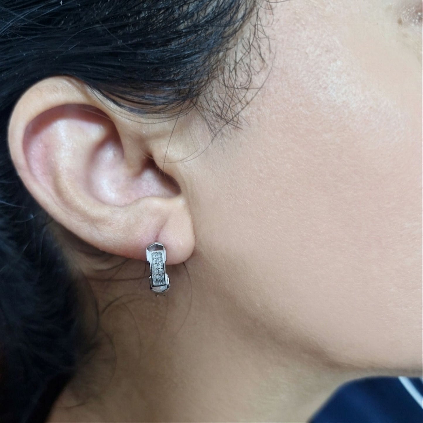 925 Sterling Silver Rectangular Cubic Zirconia Hoop Earrings