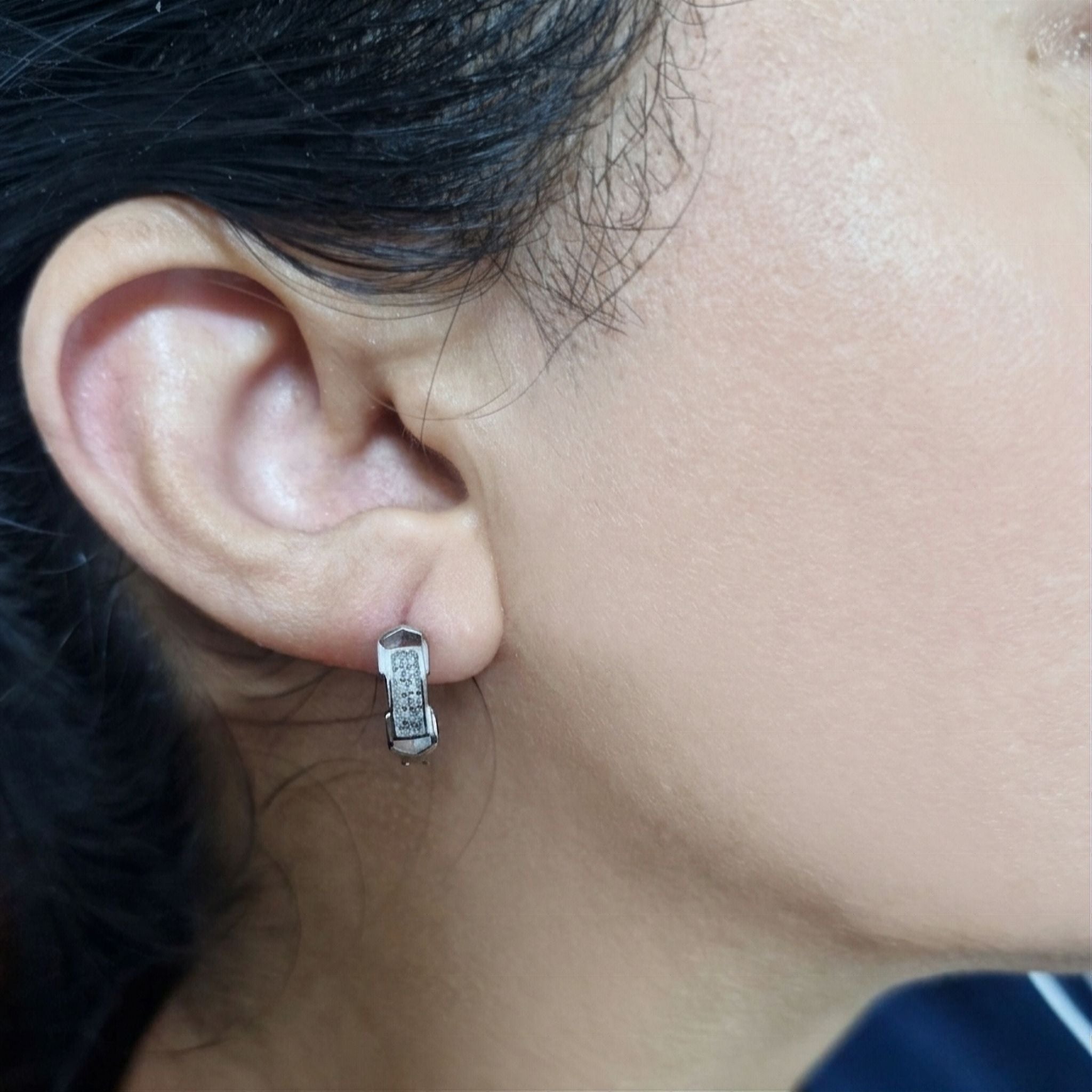 925 Sterling Silver Rectangular Cubic Zirconia Hoop Earrings