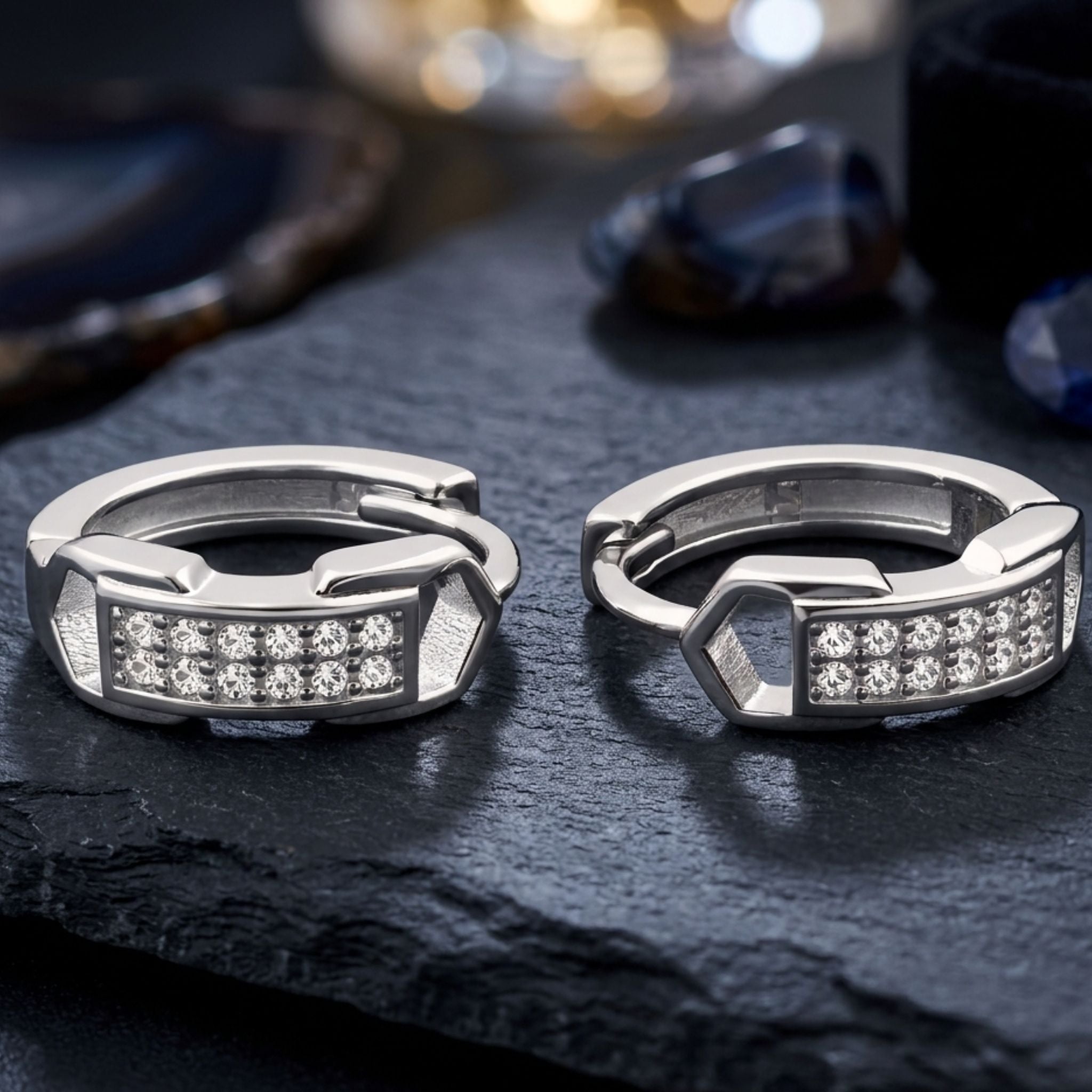 925 Sterling Silver Rectangular Cubic Zirconia Hoop Earrings