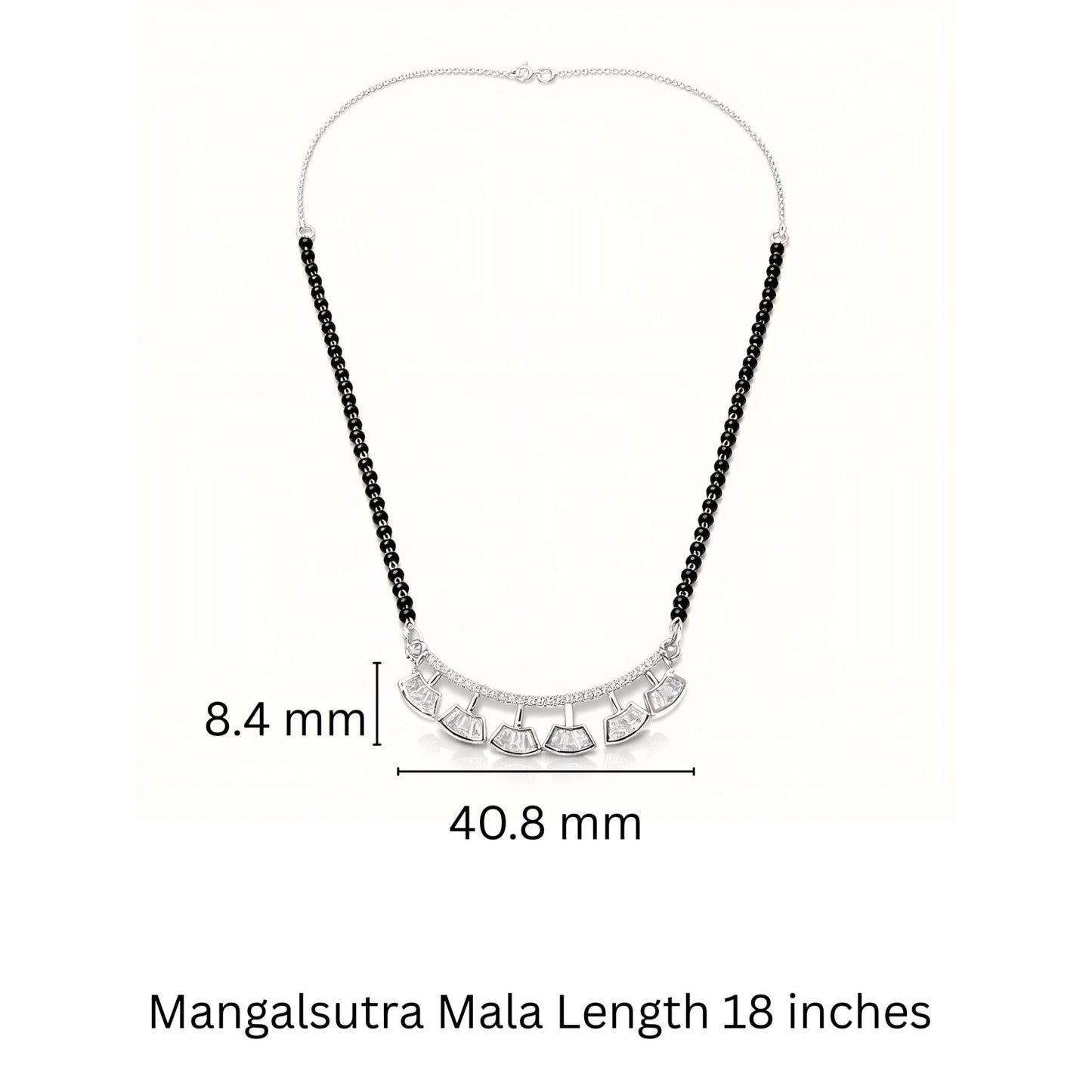 925 Sterling Silver Five Fan Mangalsutra – Cubic Zirconia Black Beaded Necklace