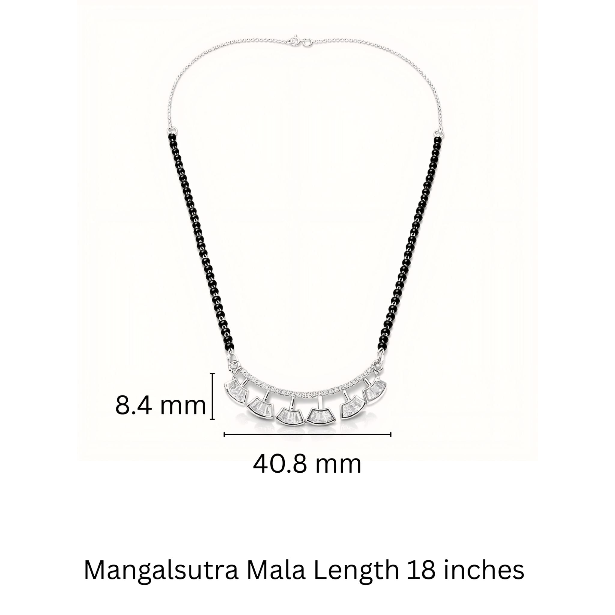 925 Sterling Silver Five Fan Mangalsutra – Cubic Zirconia Black Beaded Necklace