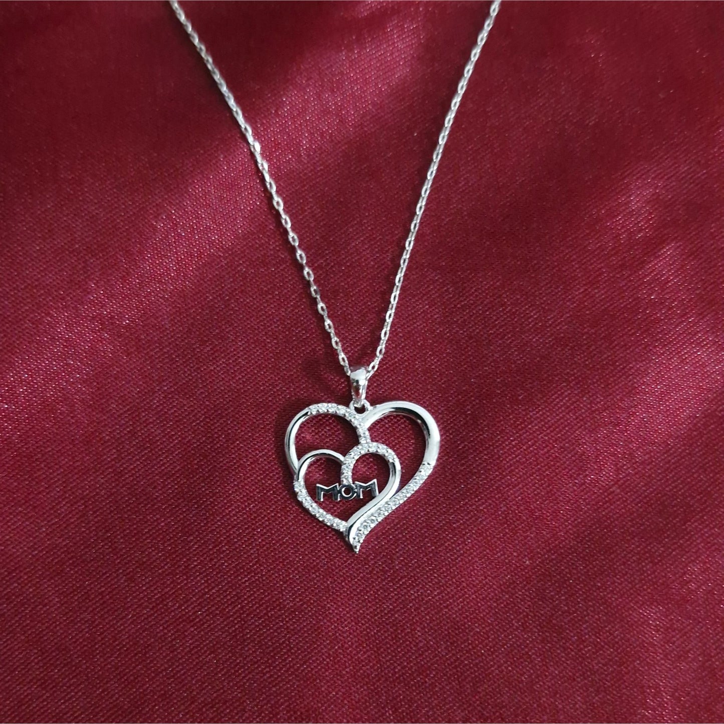 Mom Heart Lab-Grown Diamond Pendant in 925 Sterling Silver