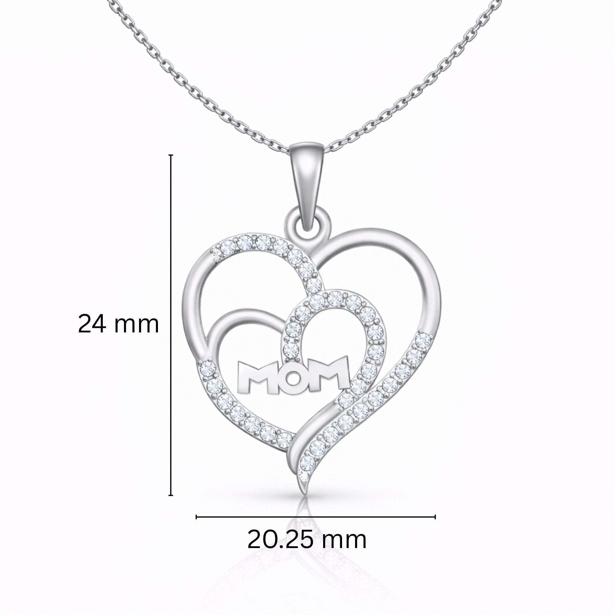 Mom Heart Lab-Grown Diamond Pendant in 925 Sterling Silver with Chain