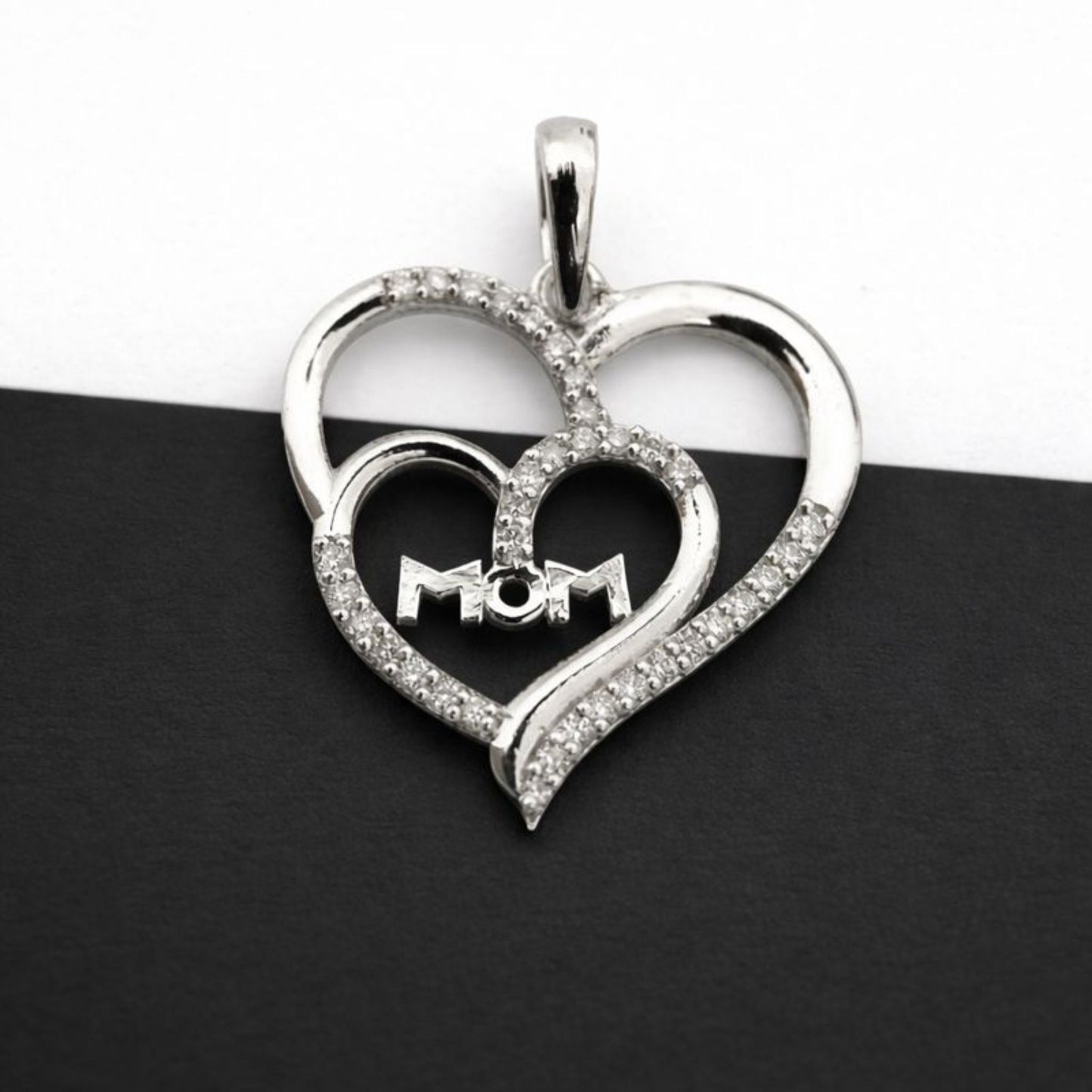 Mom Heart Lab-Grown Diamond Pendant in 925 Sterling Silver with Chain