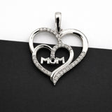 Mom Heart Lab-Grown Diamond Pendant in 925 Sterling Silver with Chain