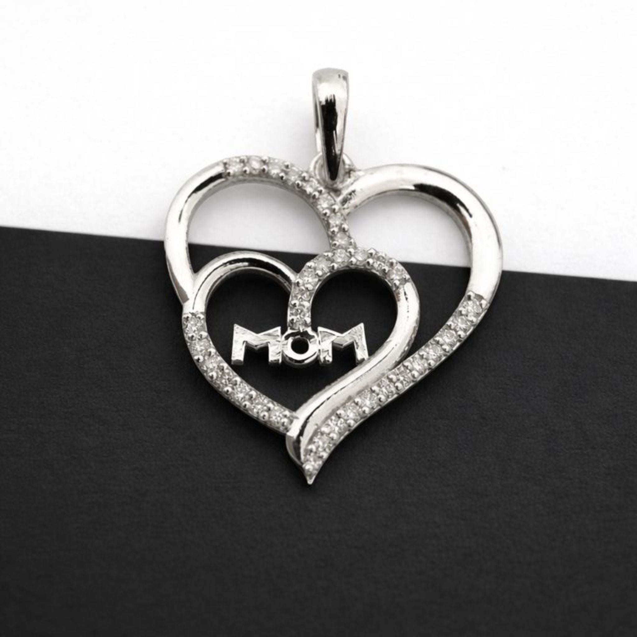 Mom Heart Lab-Grown Diamond Pendant in 925 Sterling Silver with Chain