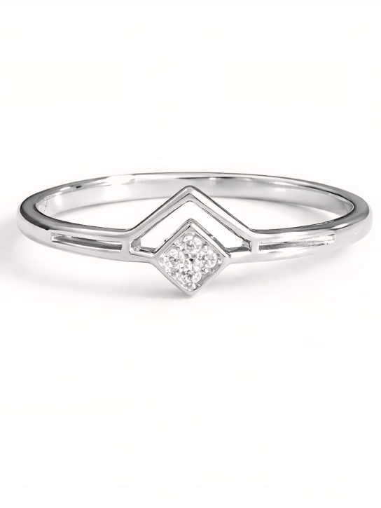 925 Sterling Silver Chevron Geometric Ring with Cubic Zirconia