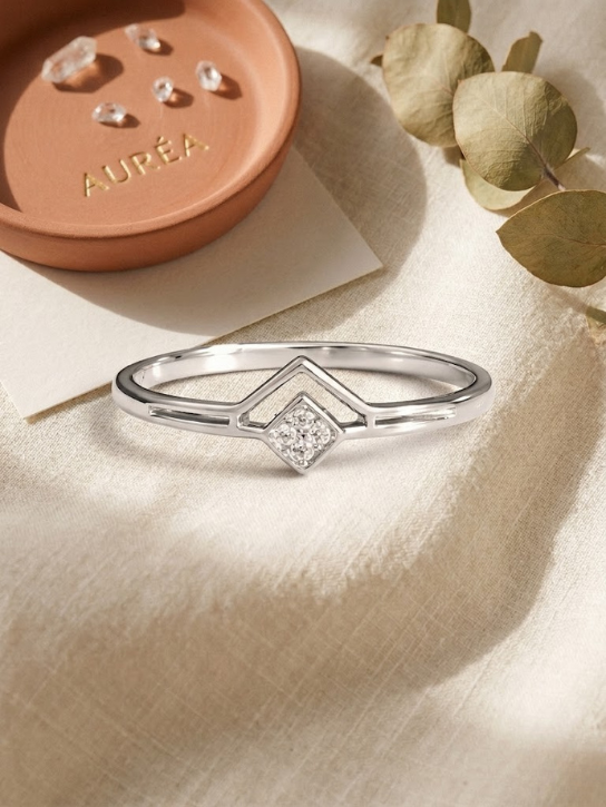 925 Sterling Silver Chevron Geometric Ring with Cubic Zirconia