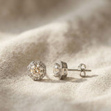 925 Sterling Silver Octagonal Halo Stud Earrings With Round Cubic Zirconia Solitaire