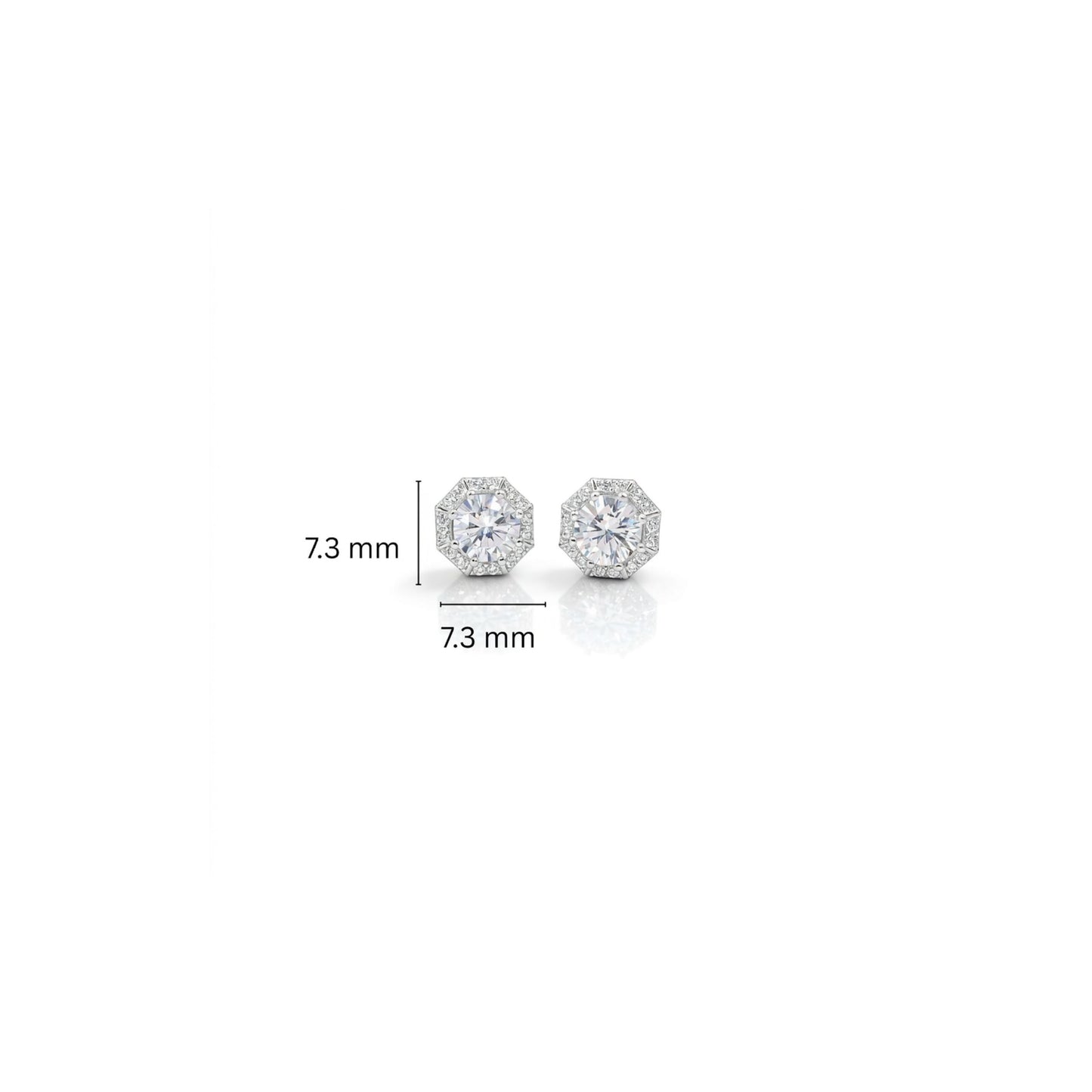 925 Sterling Silver Octagonal Halo Stud Earrings With Round Cubic Zirconia Solitaire
