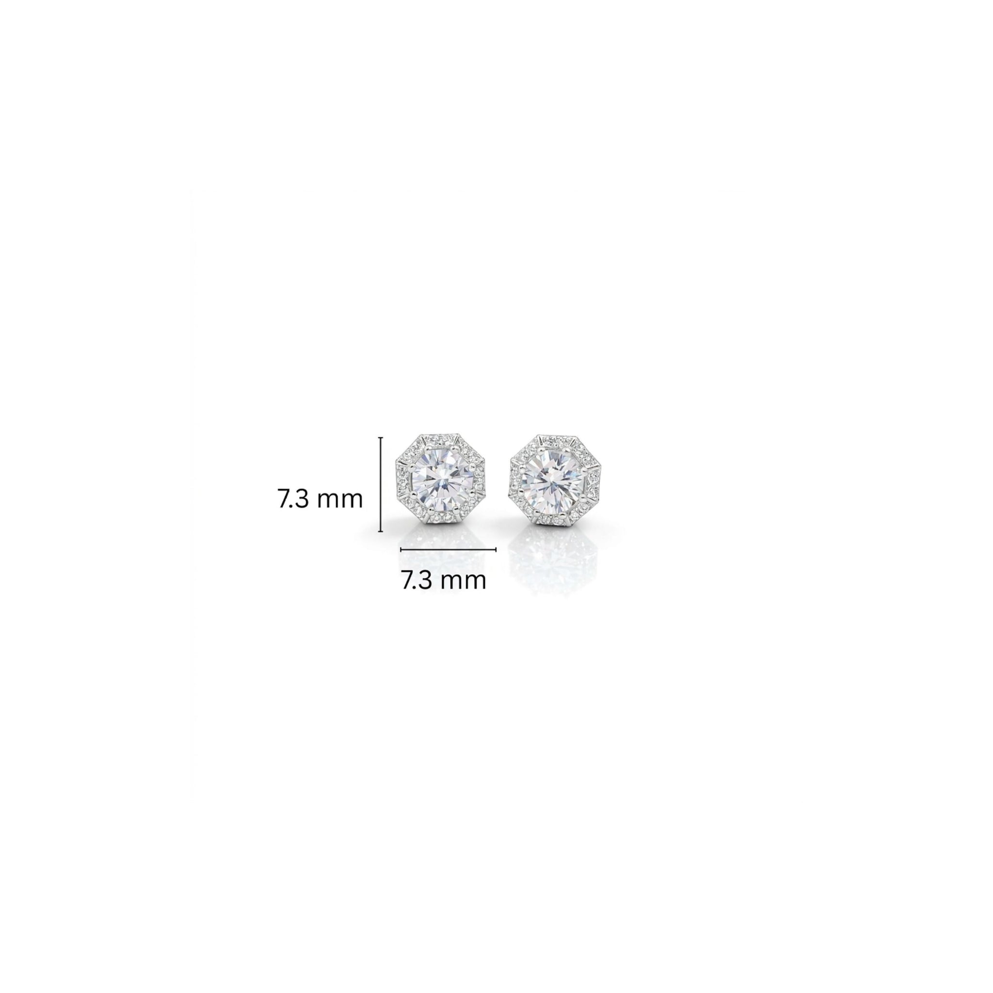 925 Sterling Silver Octagonal Halo Stud Earrings With Round Cubic Zirconia Solitaire