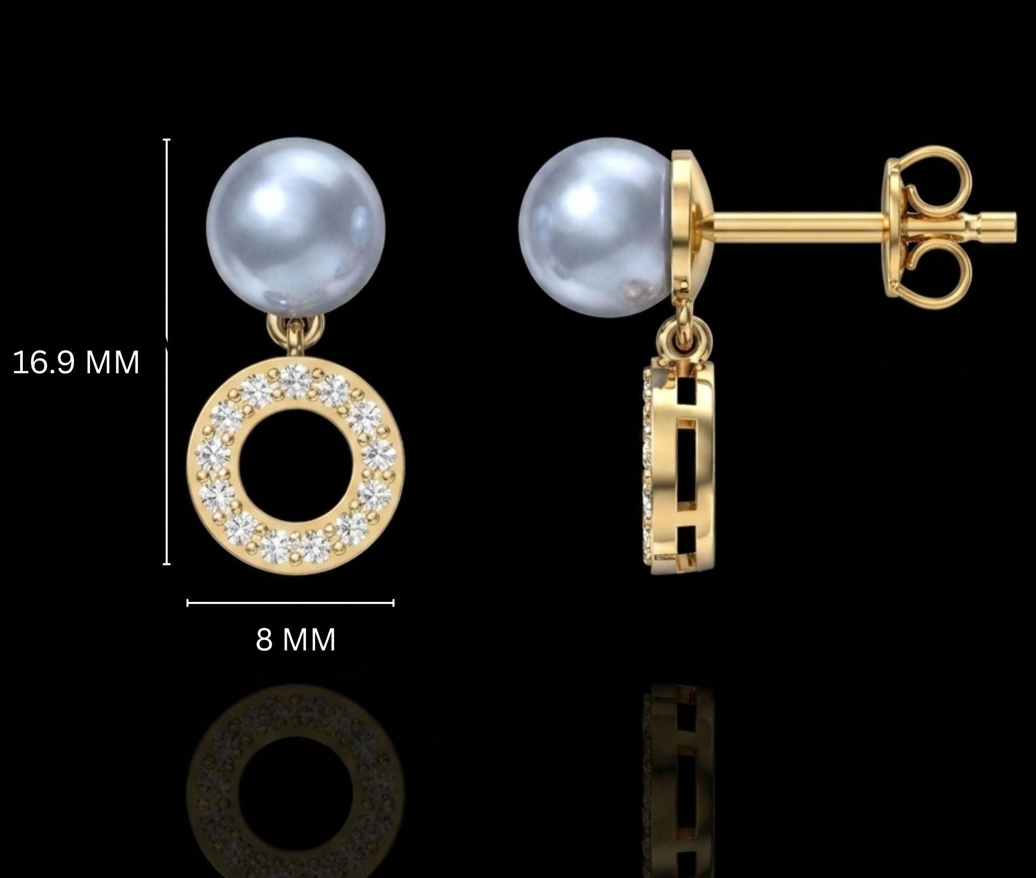 Elegant Lab Grown Diamond Pearl Earrings in 925 Sterling Silver