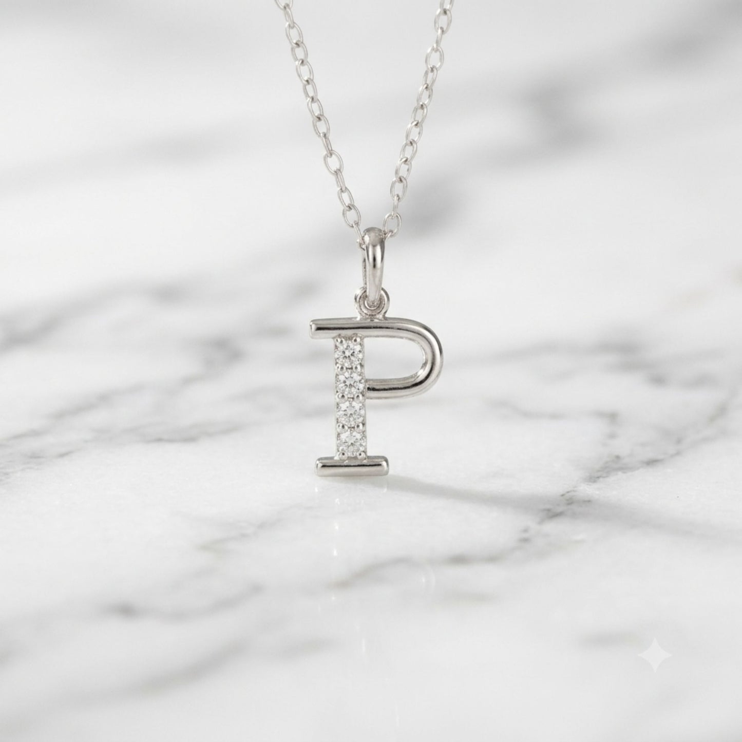 925 Sterling Silver Initial P Necklace With cubic Zirconia