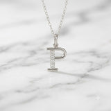 925 Sterling Silver Initial P Necklace With cubic Zirconia