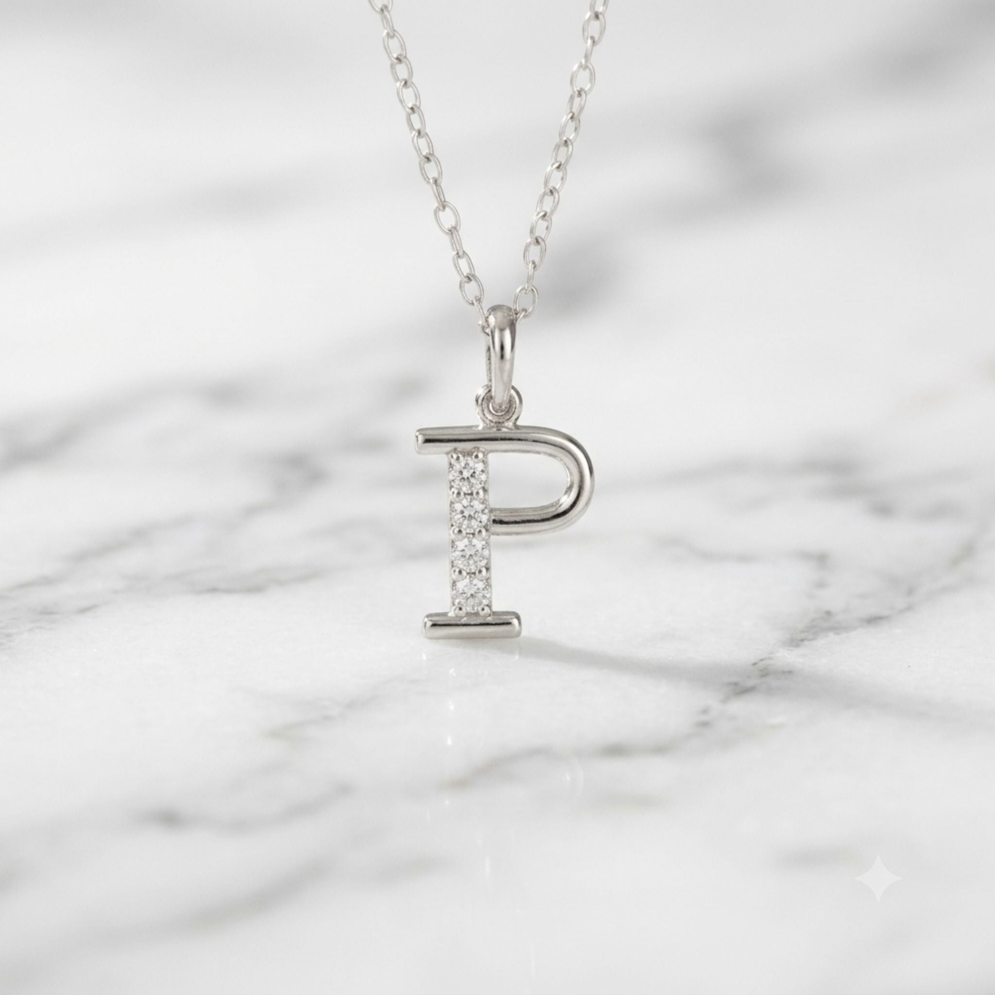 925 Sterling Silver Initial P Necklace With cubic Zirconia