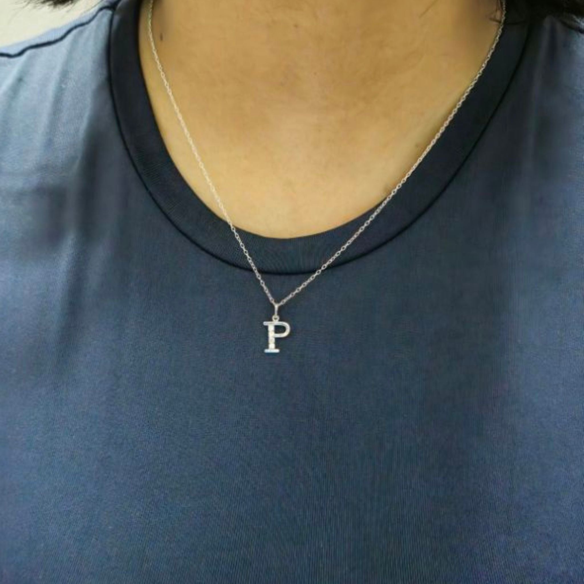 925 Sterling Silver Initial P Necklace With cubic Zirconia