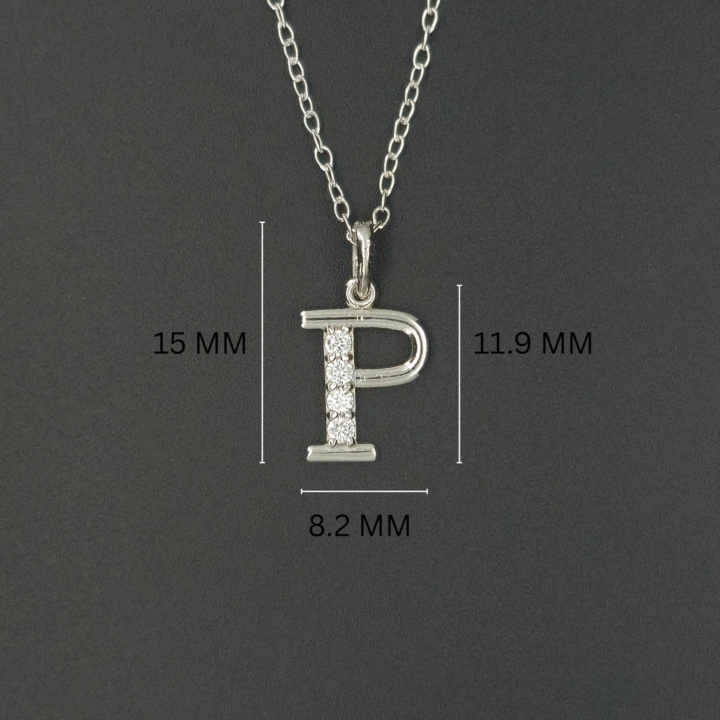 925 Sterling Silver Initial P Necklace With cubic Zirconia