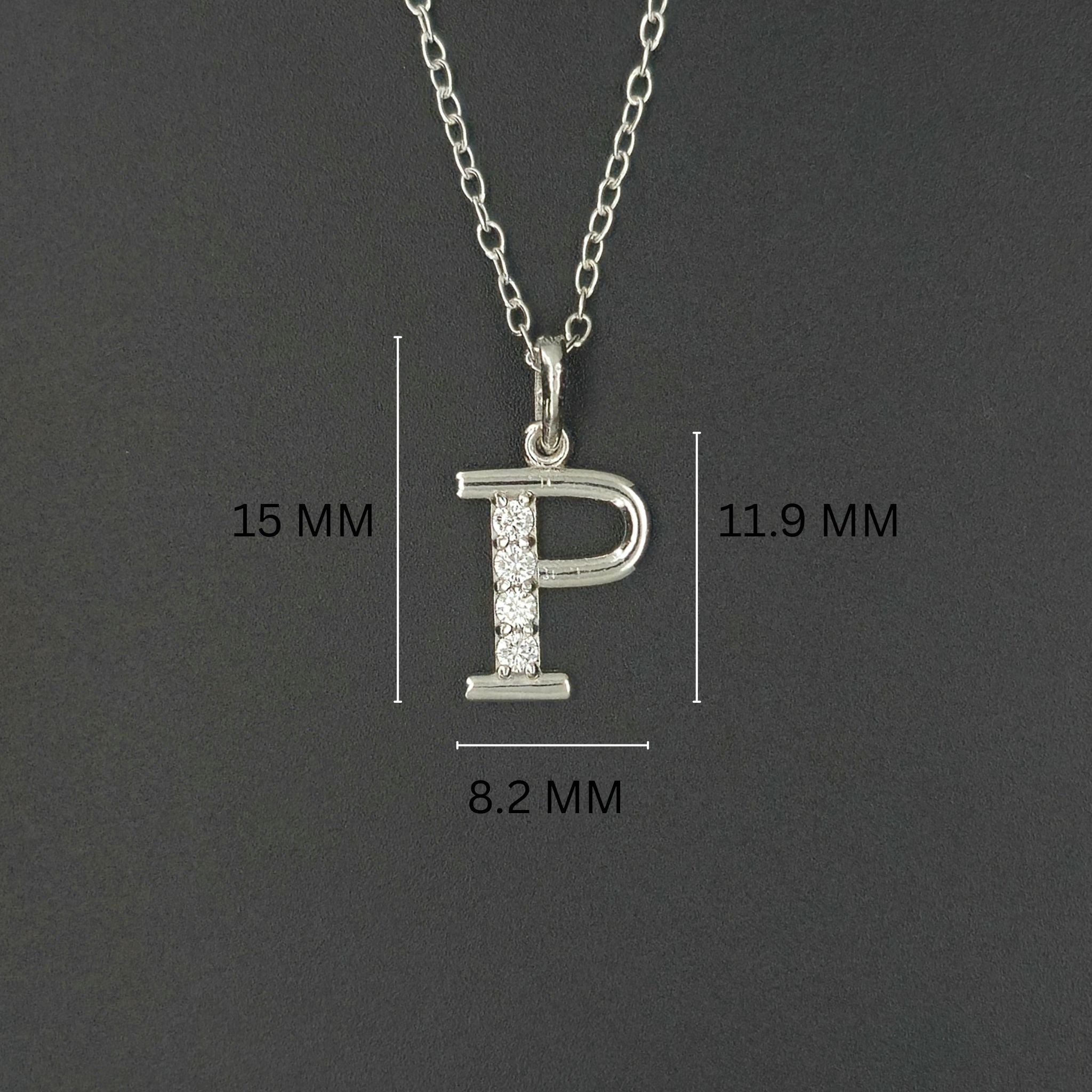 925 Sterling Silver Initial P Necklace With cubic Zirconia