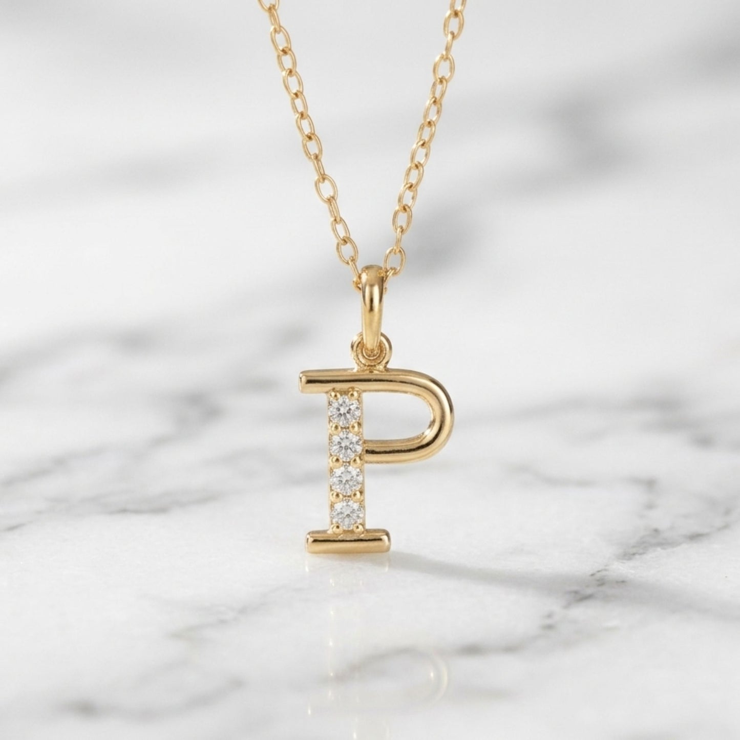 925 Sterling Silver Initial P Necklace With cubic Zirconia