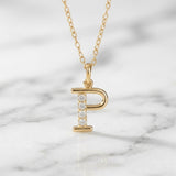 925 Sterling Silver Initial P Necklace With cubic Zirconia
