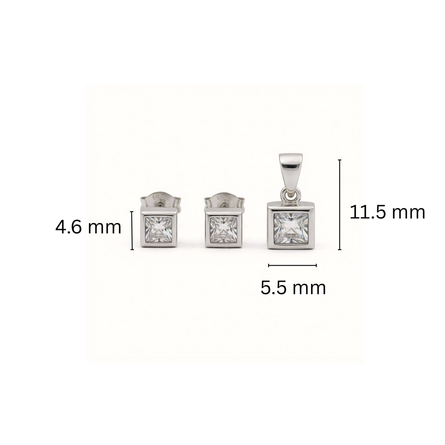 925 Sterling Silver Princess-Cut Cubic Zirconia Pendant & Earrings Jewelry Set