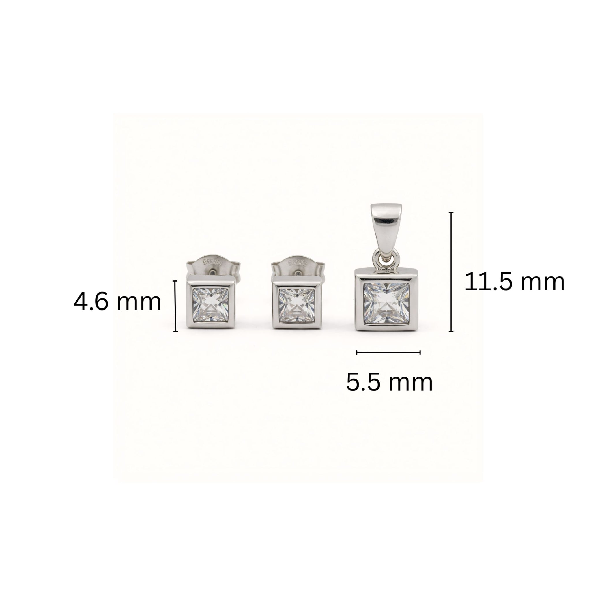 925 Sterling Silver Princess-Cut Cubic Zirconia Pendant & Earrings Jewelry Set