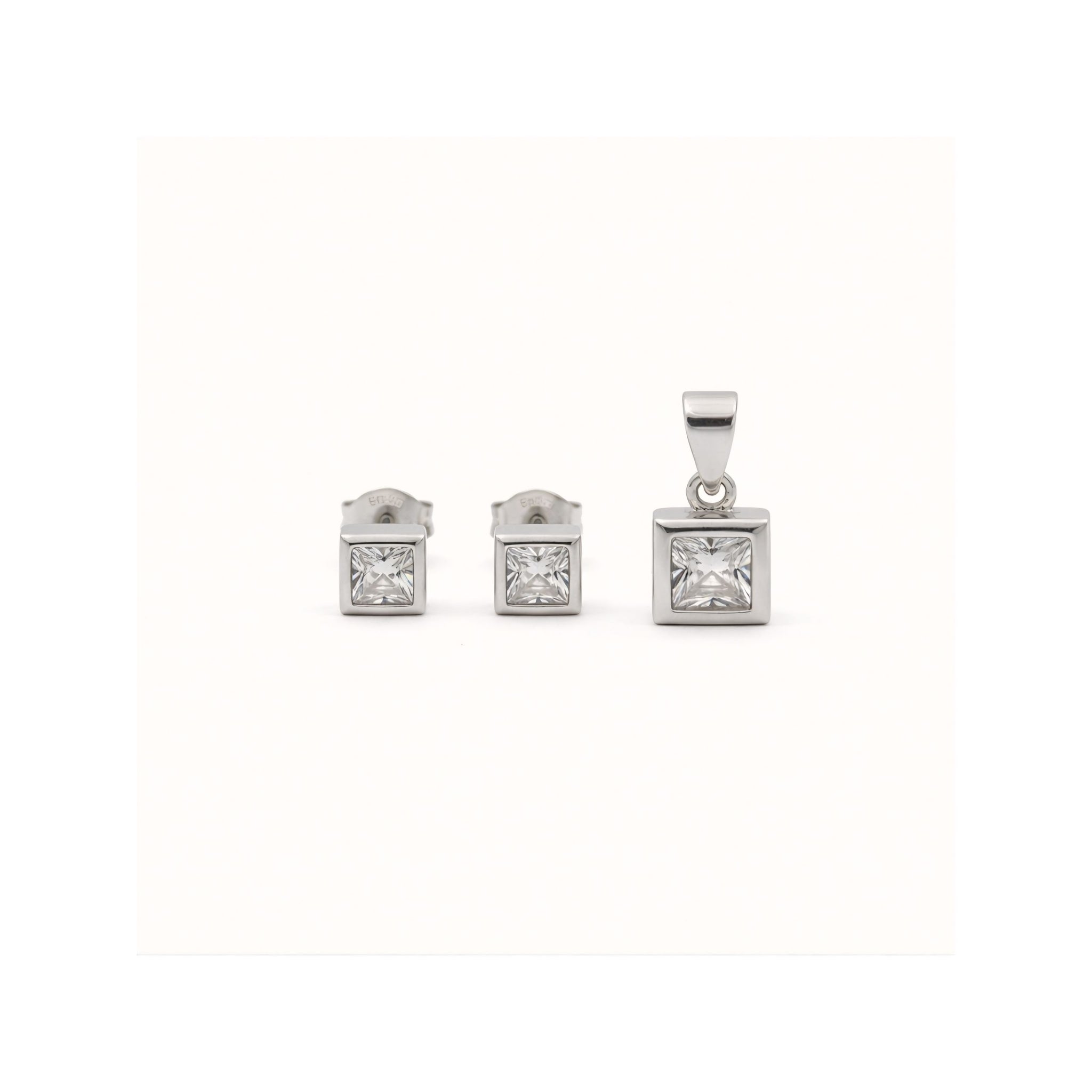 925 Sterling Silver Princess-Cut Cubic Zirconia Pendant & Earrings Jewelry Set