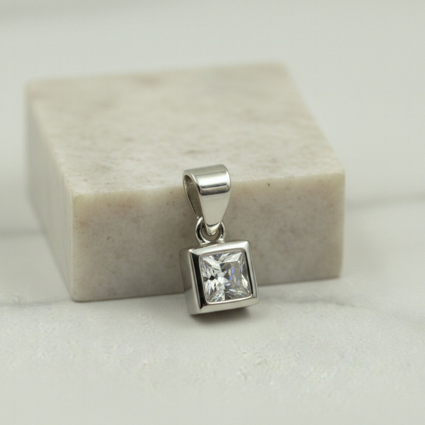 925 Sterling Silver Princess-Cut Cubic Zirconia Pendant & Earrings Jewelry Set