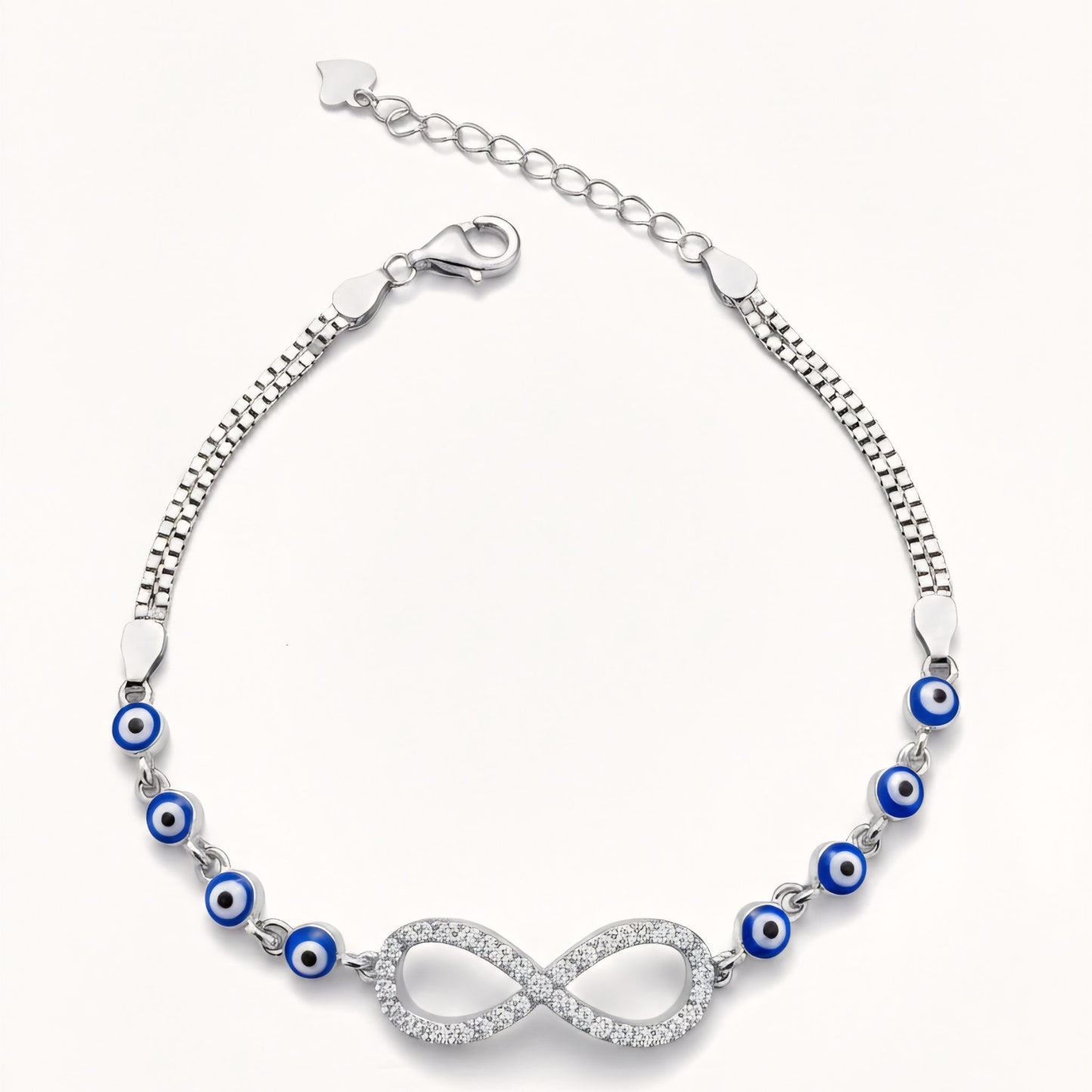 925 Sterling Silver Evil Eye Chain Bracelet with Sparkling Infinity Centerpiece