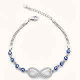 925 Sterling Silver Evil Eye Chain Bracelet with Sparkling Infinity Centerpiece