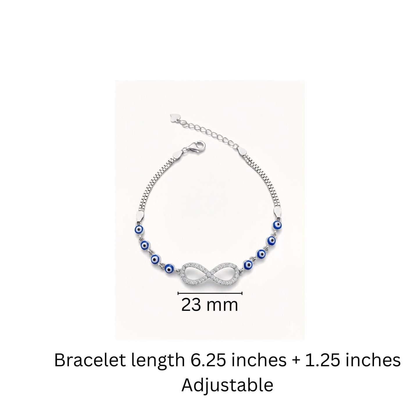 925 Sterling Silver Evil Eye Chain Bracelet with Sparkling Infinity Centerpiece