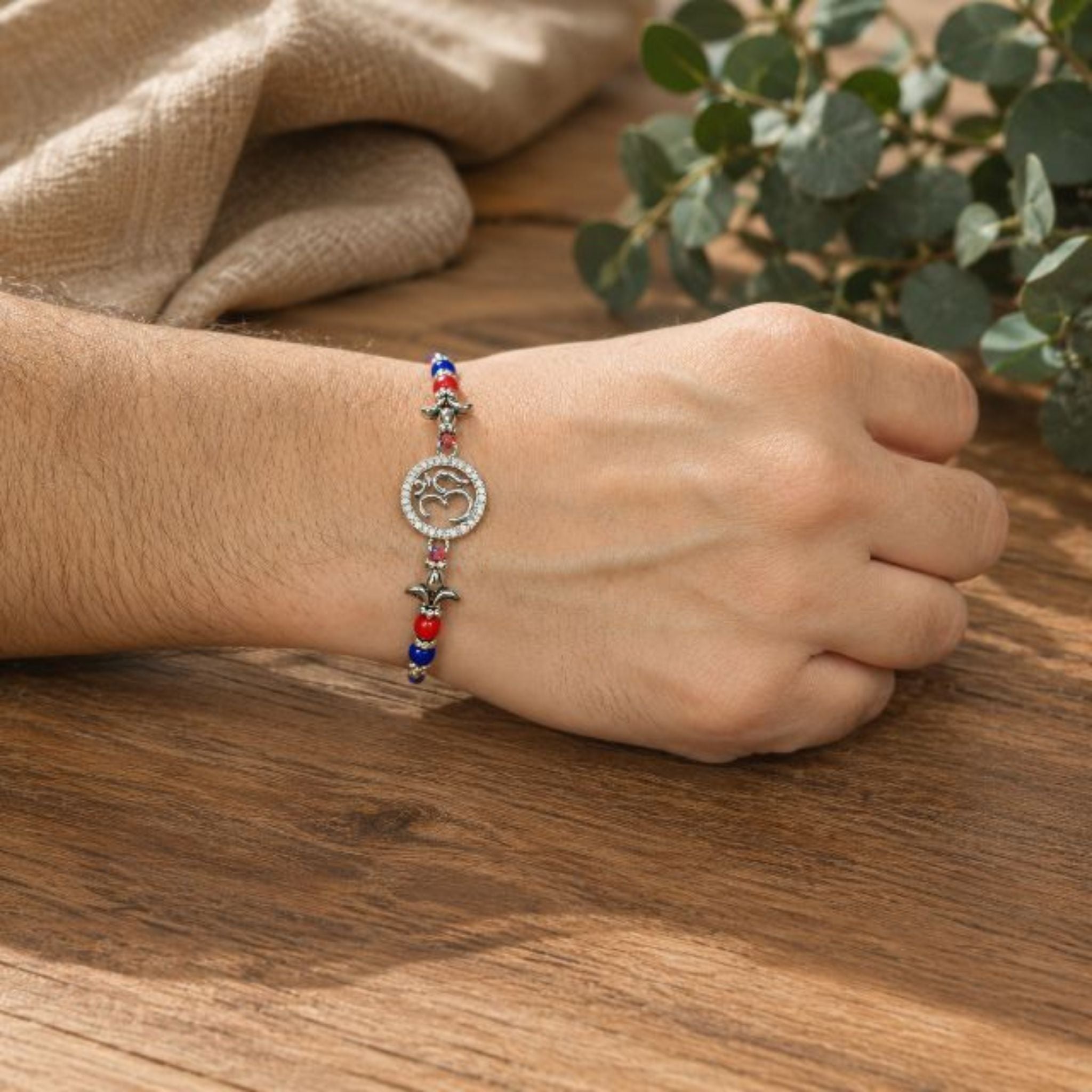Om (ॐ) Symbol 925 Sterling Silver Rakhi with CZ Halo