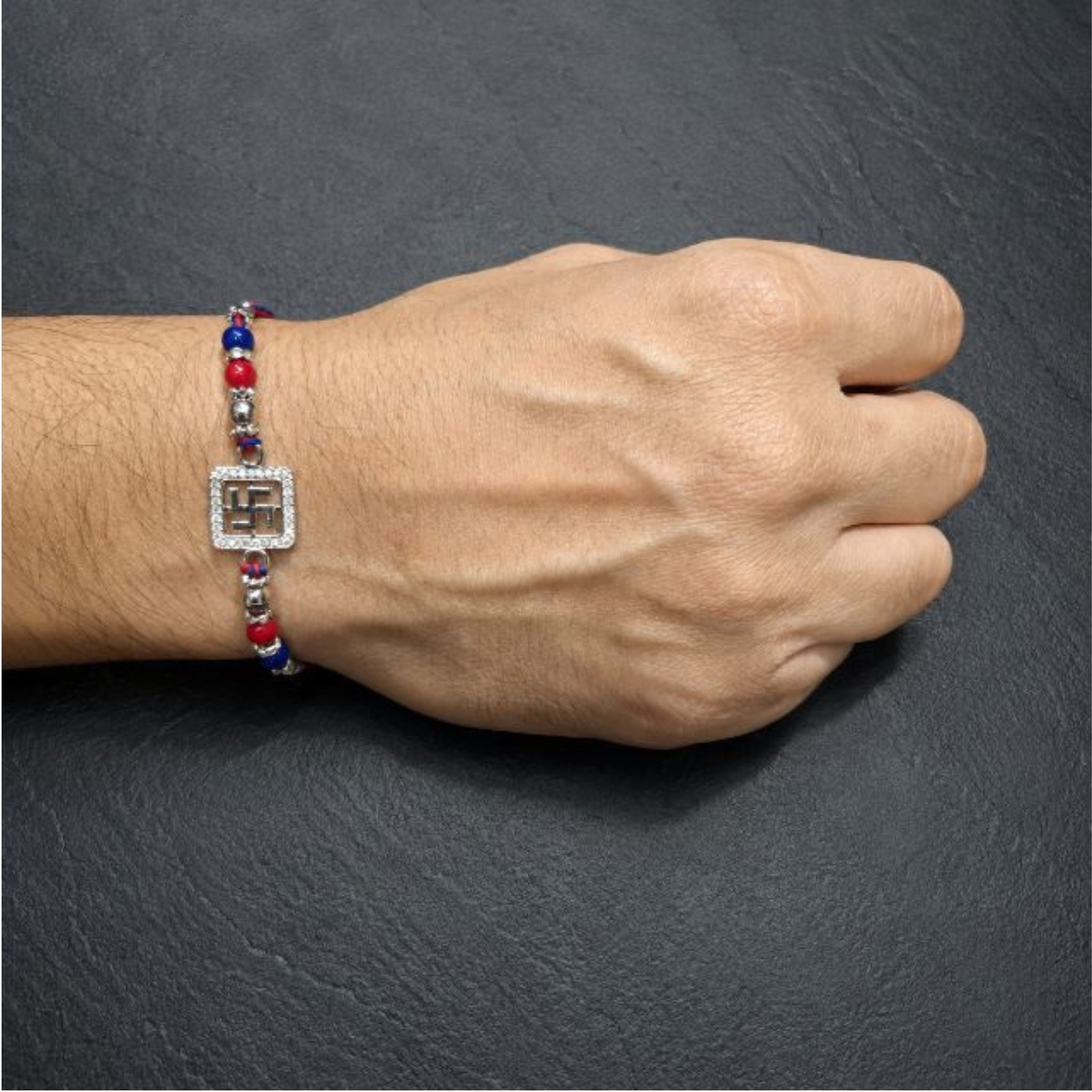 925 Sterling Silver Swastik Rakhi with Cubic Zirconia